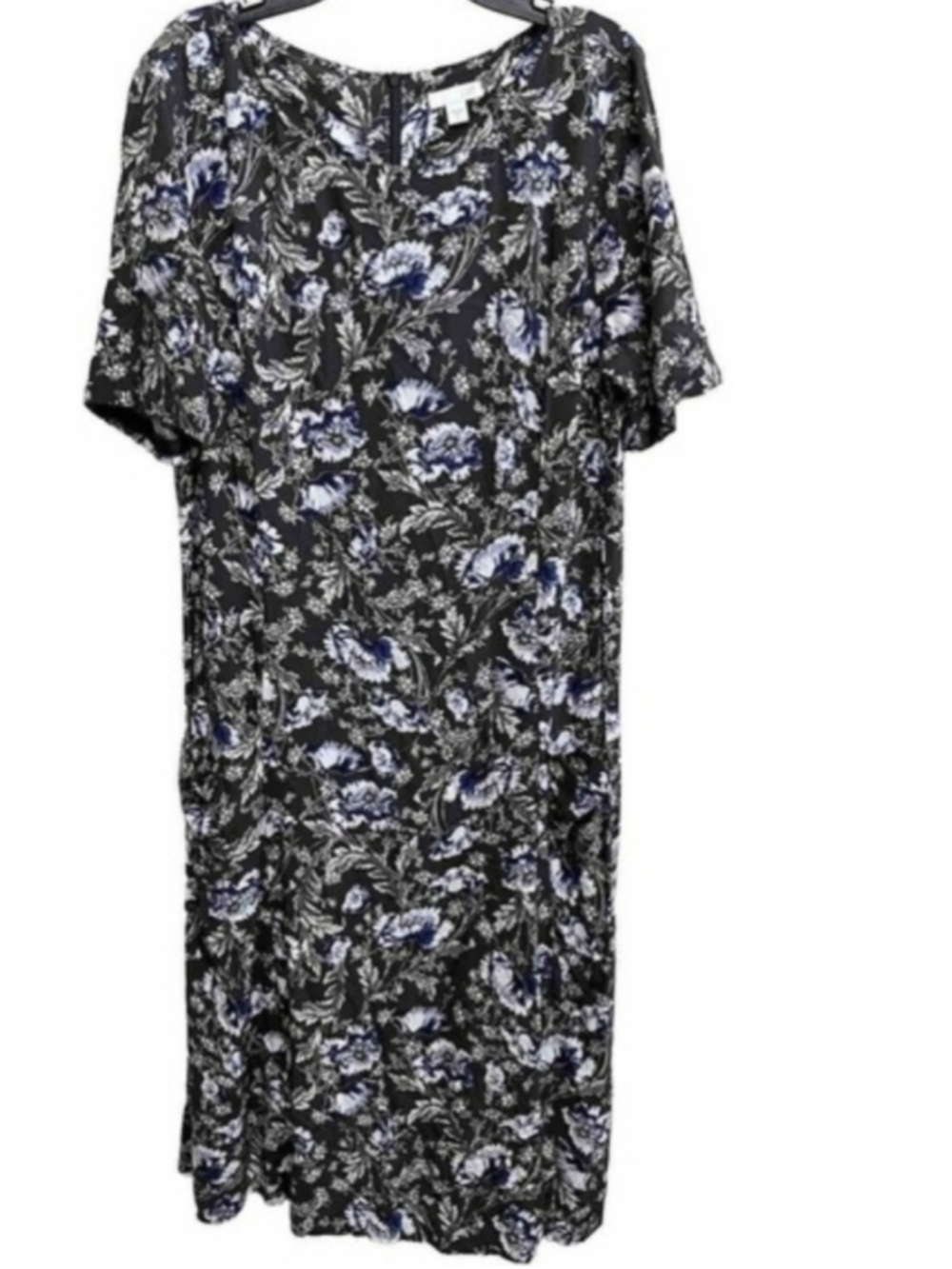 Women's J.Jill Floral Midi Dress Black Blue Size 14 petite cottagecore trendy